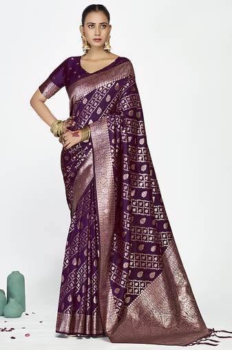 Royal purple traditional soft art silk zari weaving saree