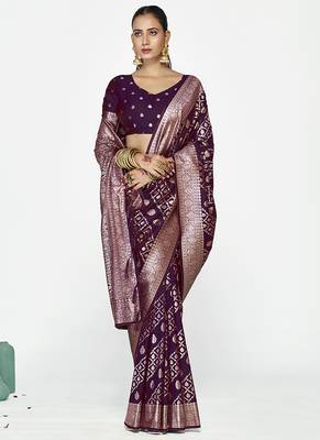 Royal purple traditional soft art silk zari weaving saree 2