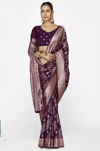 Royal purple traditional soft art silk zari weaving saree