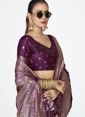 Royal purple traditional soft art silk zari weaving saree 3
