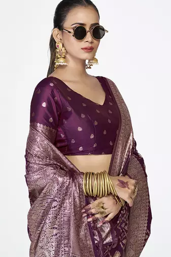 Royal purple traditional soft art silk zari weaving saree