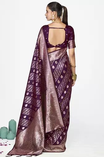 Royal purple traditional soft art silk zari weaving saree