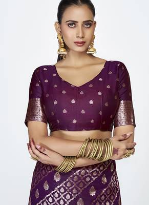 Royal purple traditional soft art silk zari weaving saree 5