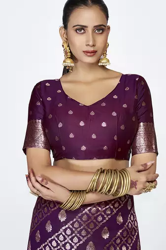 Royal purple traditional soft art silk zari weaving saree