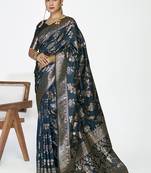 Navy blue banarasi art silk saree with rich zari weaving