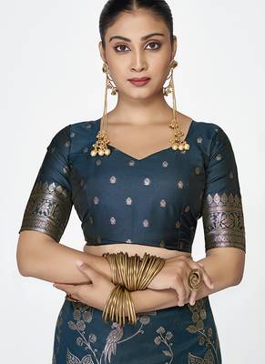 Navy blue banarasi art silk saree with rich zari weaving 5