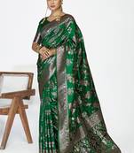Emerald green banarasi art silk saree with intricate zari work