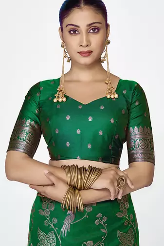 Emerald green banarasi art silk saree with intricate zari work