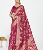 Rose pink banarasi art silk saree with antique zari border