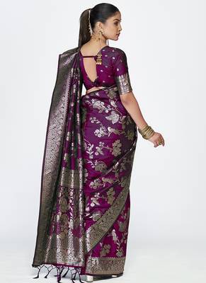 Wine banarasi art silk saree with heavy traditional zari 4