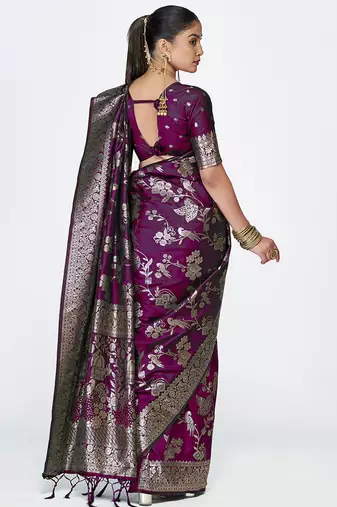 Wine banarasi art silk saree with heavy traditional zari