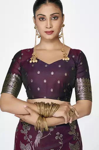 Wine banarasi art silk saree with heavy traditional zari