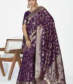 Plum purple banarasi art silk saree with traditional floral zari pattern