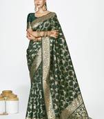Bottle green banarasi art silk saree with elegant zari border