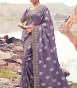 purple tissue silk blend jacquard woven with embroidered border saree with blouse