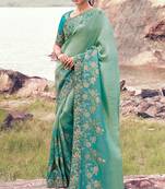 sea green & sky blue bagalpuri tissue silk blend jacquard woven with embroidered border saree with blouse