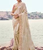 chiku satin silk blend fancy work saree with embroidered border saree with blouse