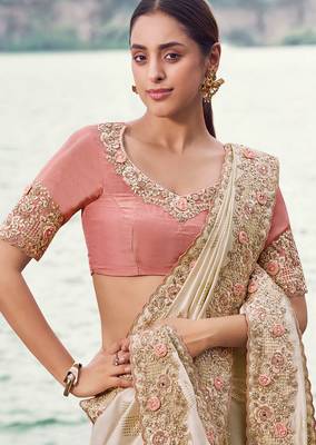 chiku satin silk blend blend fancy work saree with embroidered border saree with blouse 2