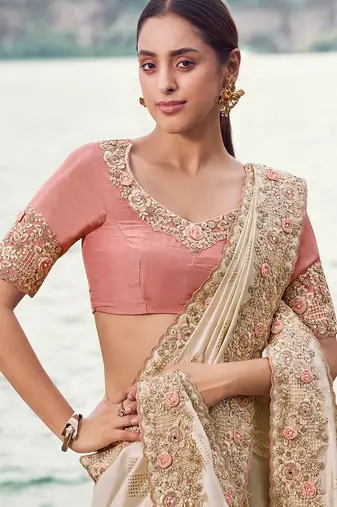 chiku satin silk blend blend fancy work saree with embroidered border saree with blouse