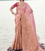 pink tissue silk blend & organza silk blend jacquard woven with embroidered border saree with blouse