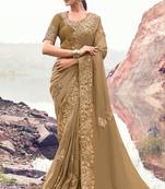 chiku banarasi silk blend heavy thread embroidered with sequins work saree with blouse