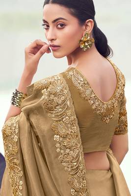 chiku silk blend blend heavy thread embroidered with sequins work saree with blouse 3