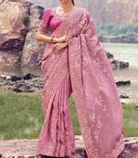 onion pink tissue silk blend jacquard woven with embroidered border saree with blouse