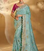 sea green banarasi jari, lukhnowi with jarkhan heavy work saree with blouse