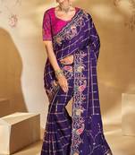 purple gajji silk blend jari, thread, moti, cut-dana with mirror heavy work saree with blouse