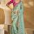 sea green kanjipuram silk blend jari, thread, moti, cut-dana with mirror heavy work saree with blouse