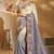cream & grey crape jari, thread, moti, cut-dana with mirror heavy work saree with blouse