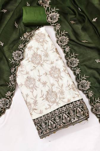 women olive green vichitra silk salwar suit dress material