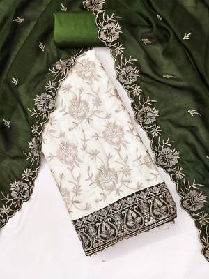 women olive green vichitra silk salwar suit dress material 1