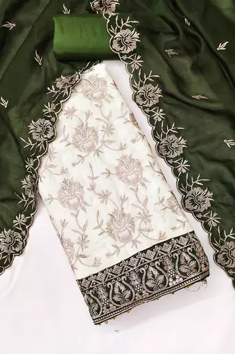 women olive green vichitra silk salwar suit dress material