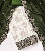 women olive green vichitra silk salwar suit dress material