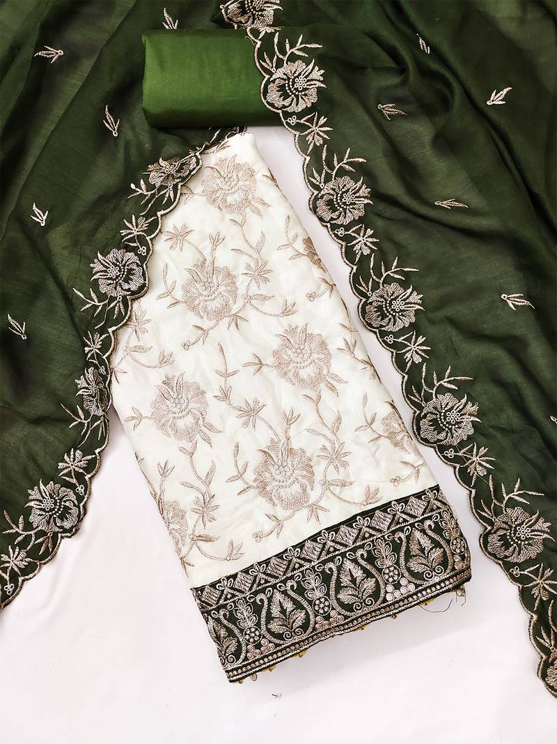 women olive green vichitra silk salwar suit dress material