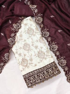 women brown vichitra silk salwar suit dress material 1