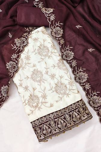 women brown vichitra silk salwar suit dress material