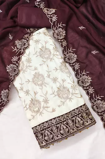 women brown vichitra silk salwar suit dress material