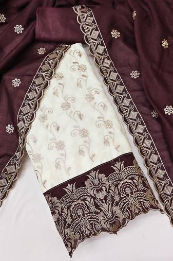 women brown vichitra silk salwar suit dress material