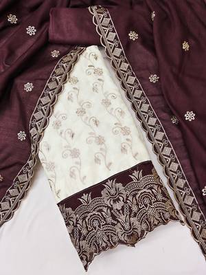 women brown vichitra silk salwar suit dress material 1