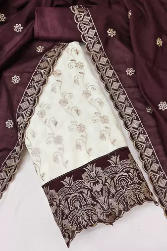 women brown vichitra silk salwar suit dress material