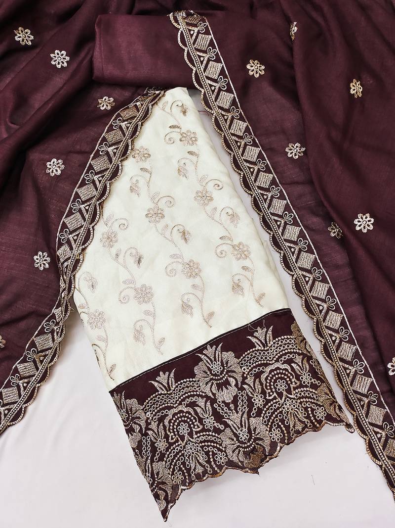 women brown vichitra silk salwar suit dress material