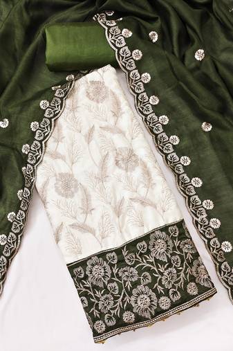women olive green vichitra silk salwar suit dress material