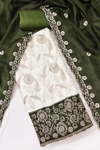 women olive green vichitra silk salwar suit dress material