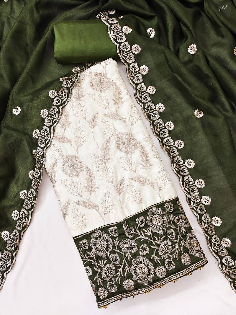 women olive green vichitra silk salwar suit dress material
