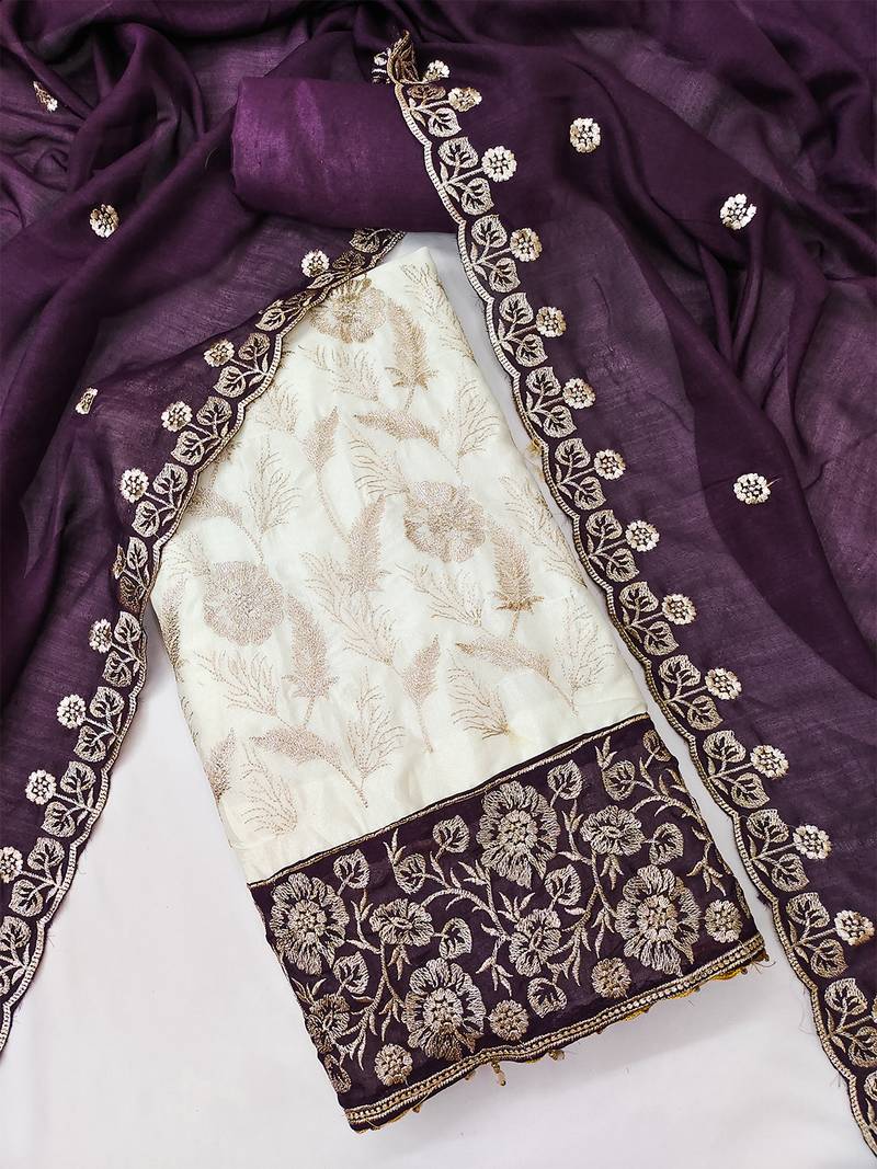 women purple vichitra silk salwar suit dress material
