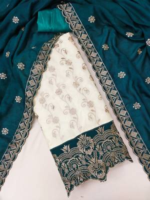 women teal vichitra silk salwar suit dress material 1