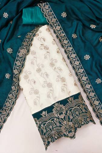 women teal vichitra silk salwar suit dress material