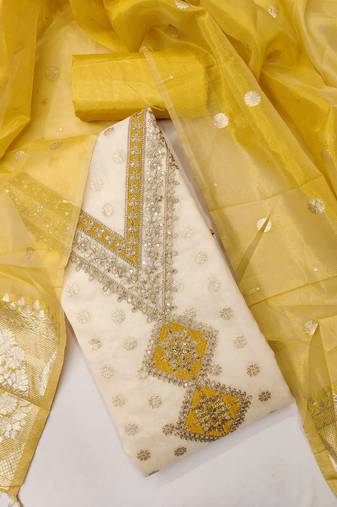women yellow salwar suit dress material | unstitched